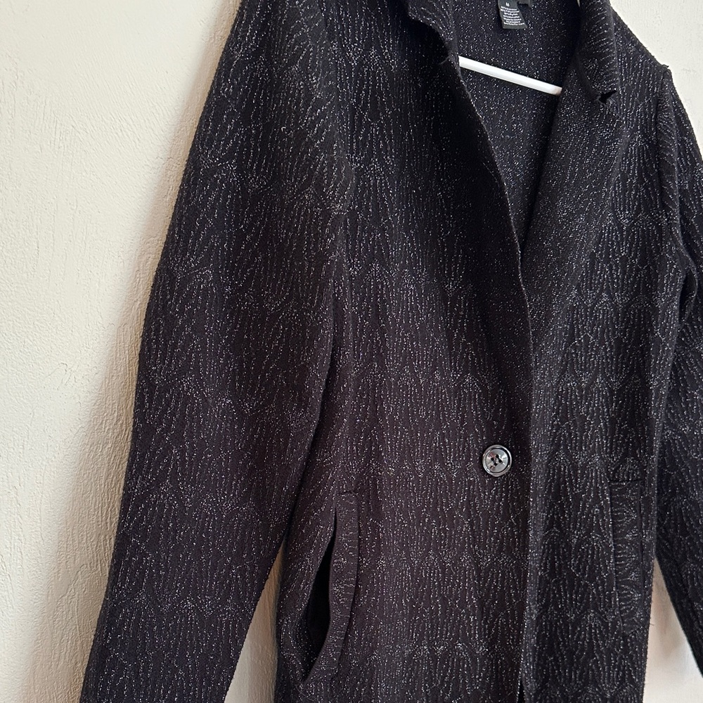 Black Metallic Shimmer Long Cardigan Duster Size M - Picture 4 of 7